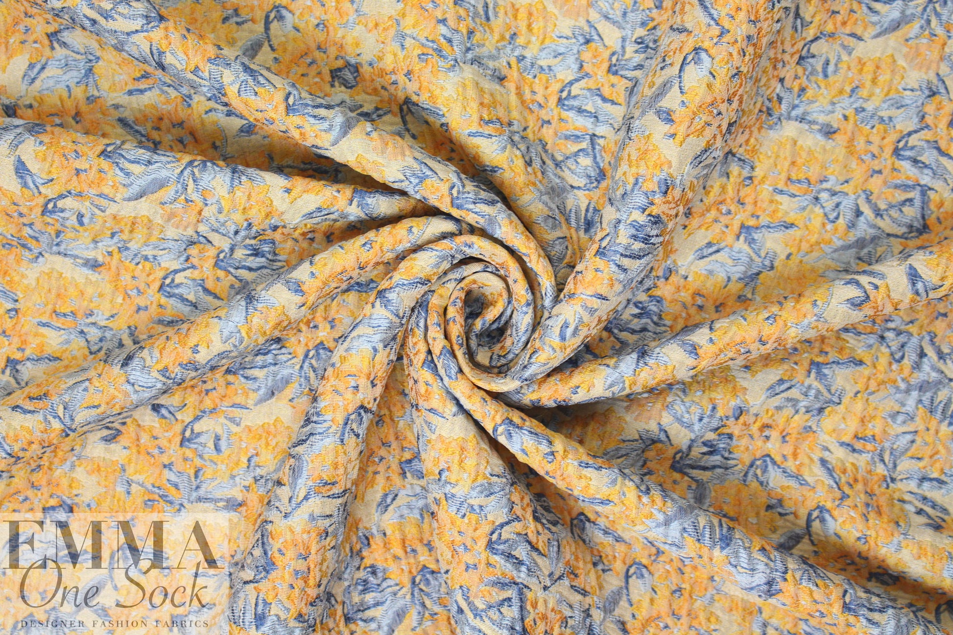 famous designer peach/french blue matelasse' brocade