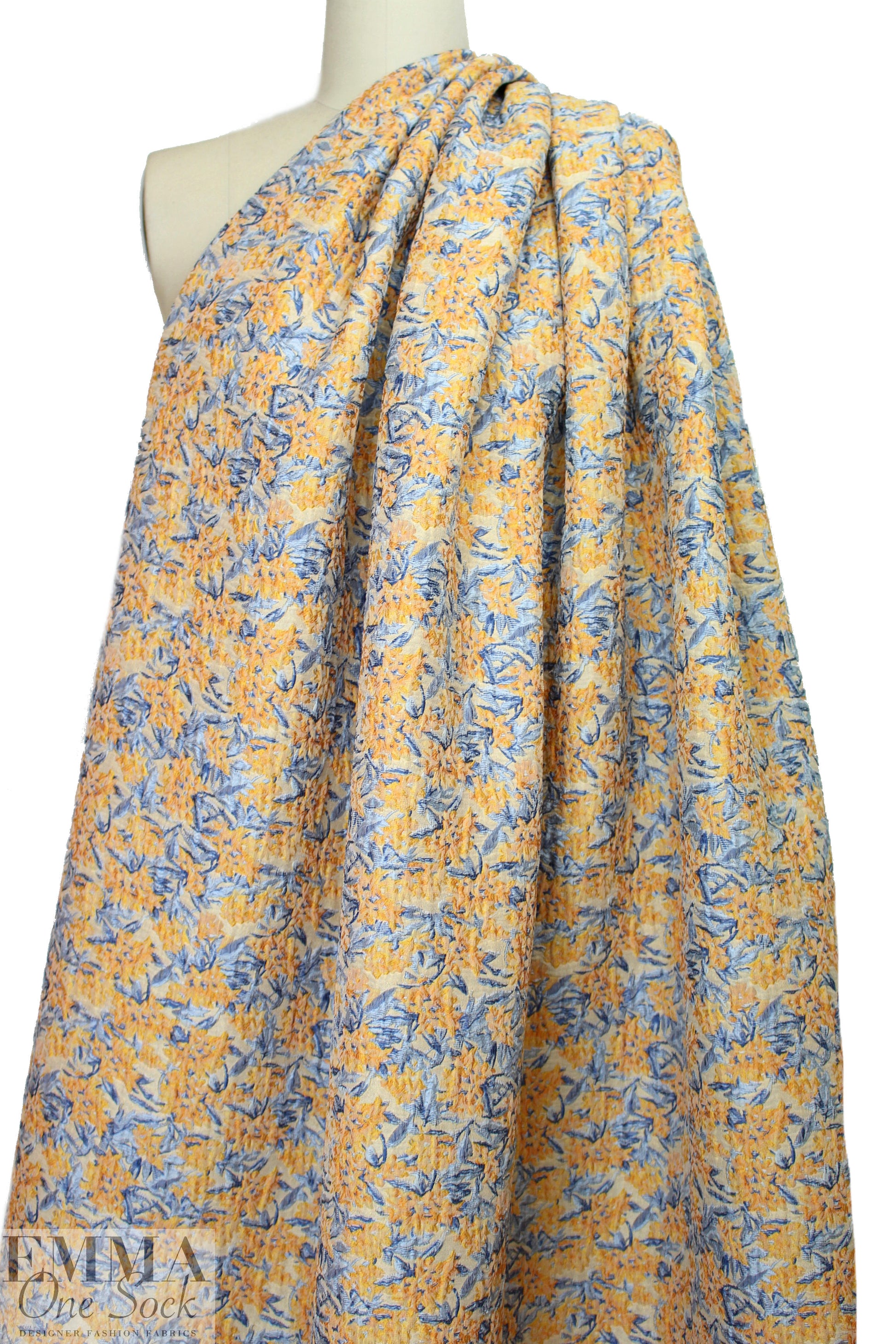 famous designer peach/french blue matelasse' brocade