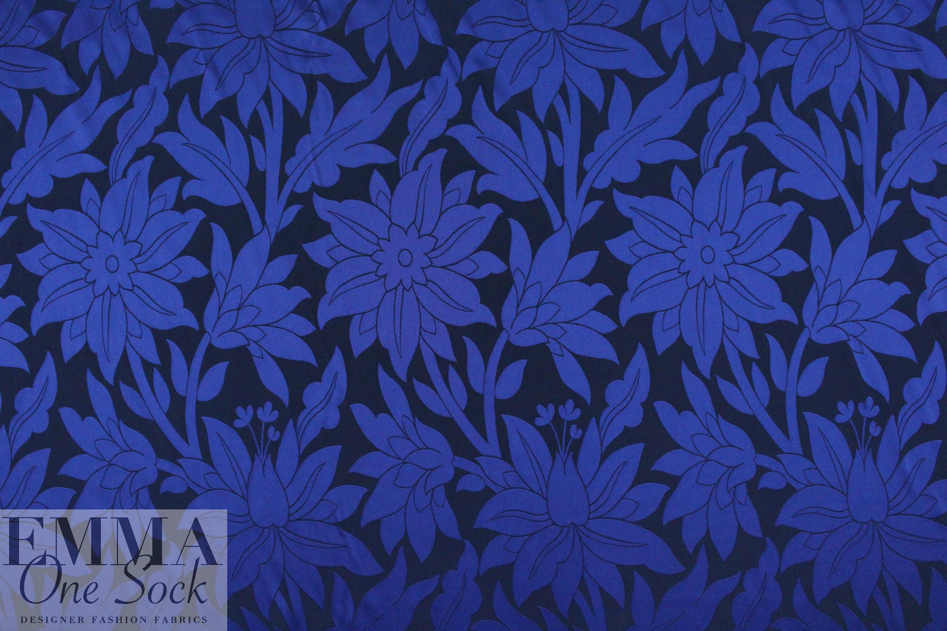 Carmen Marc Va1vo sapphire/black flower brocade 1.125 yds