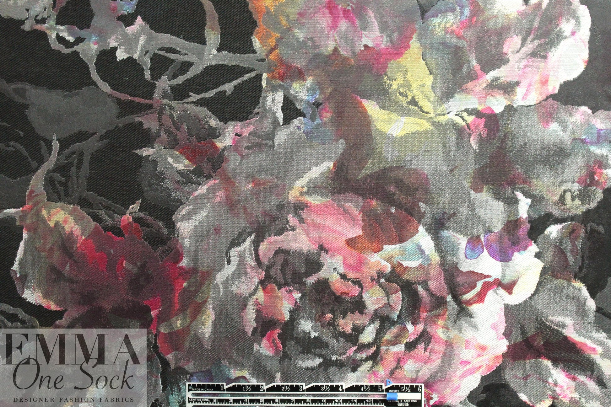 Carmen Marc Va1vo floral over-printed brocade