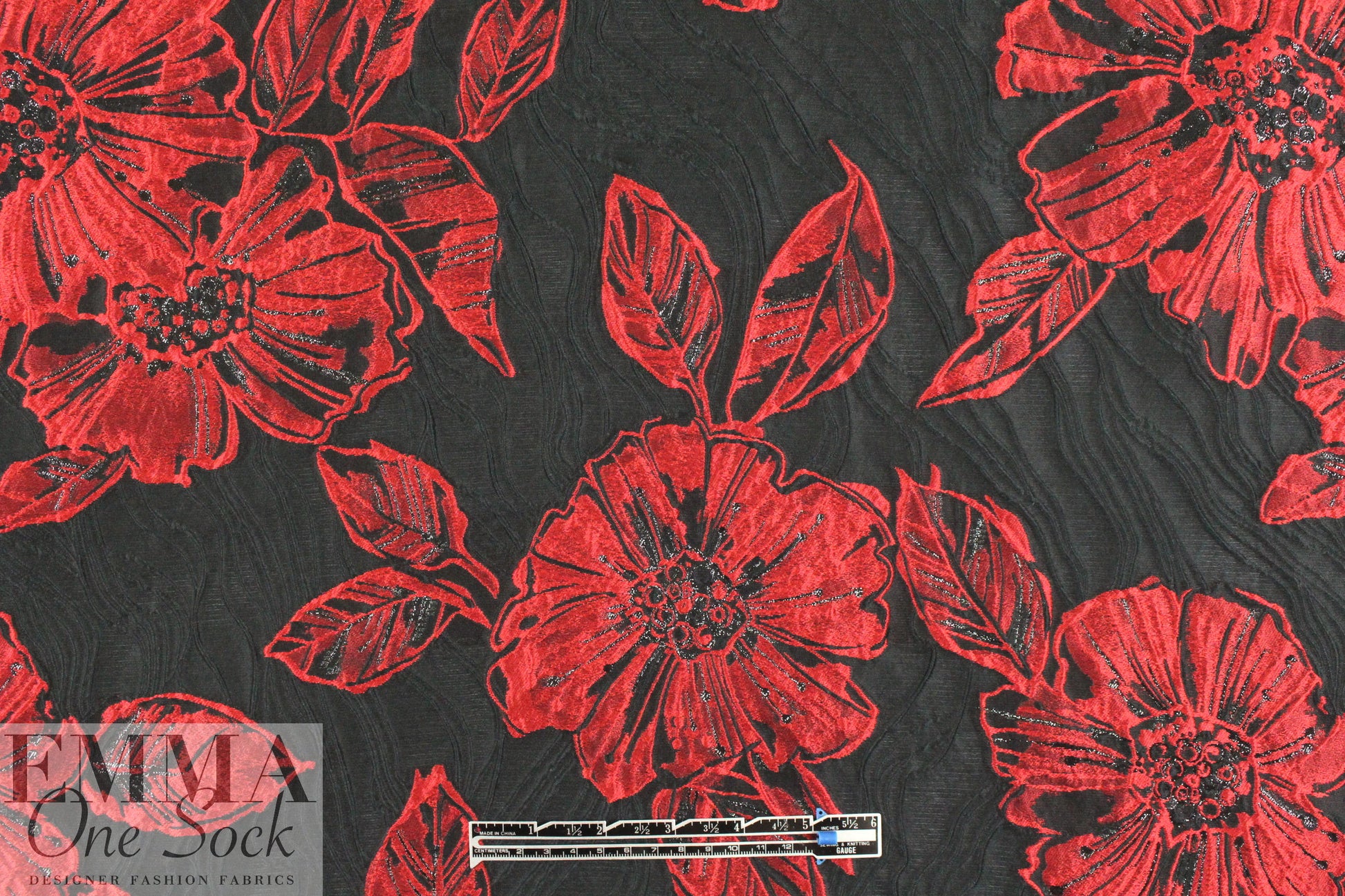 Carmen Marc Va1vo red/black clipped weave brocade