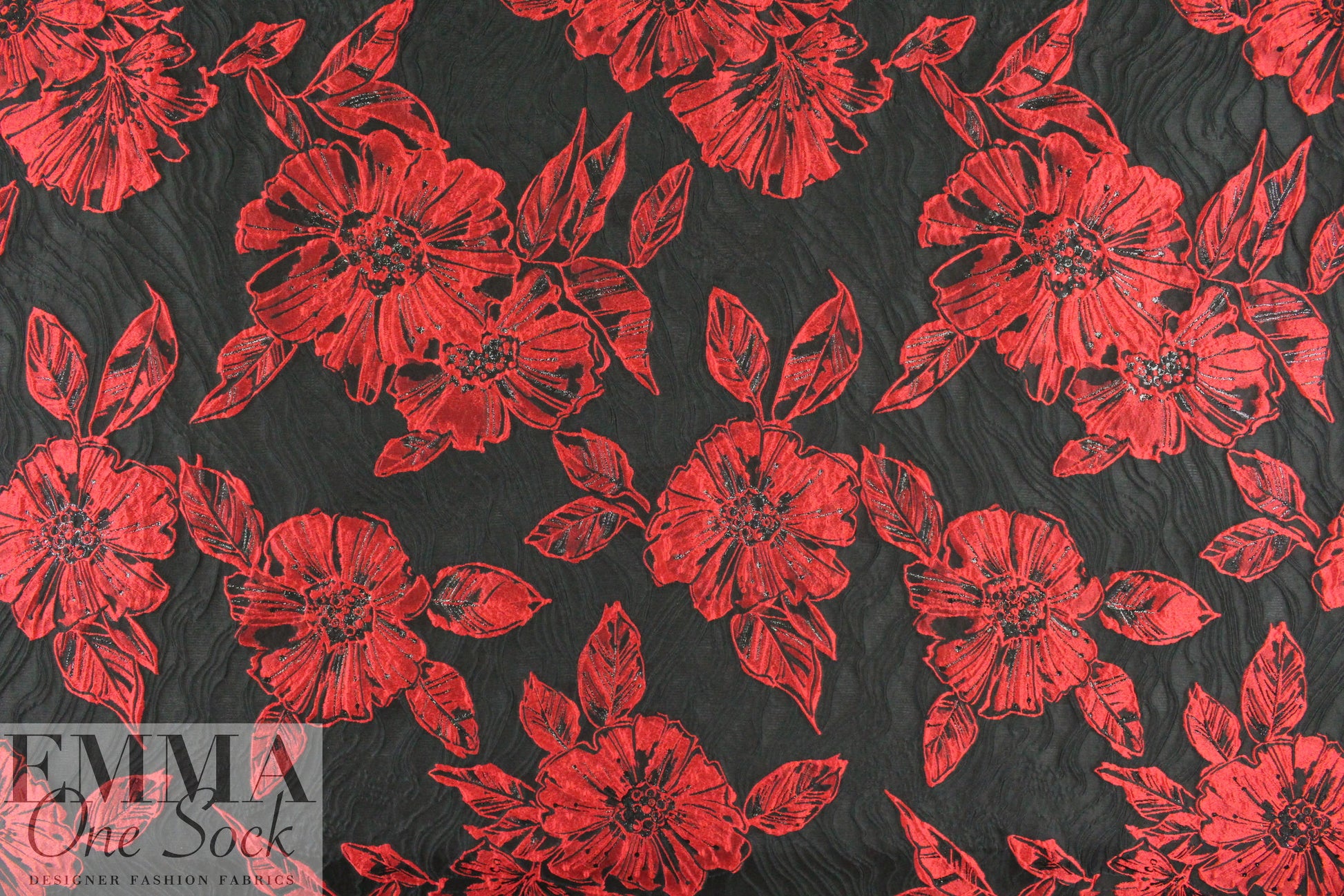 Carmen Marc Va1vo red/black clipped weave brocade