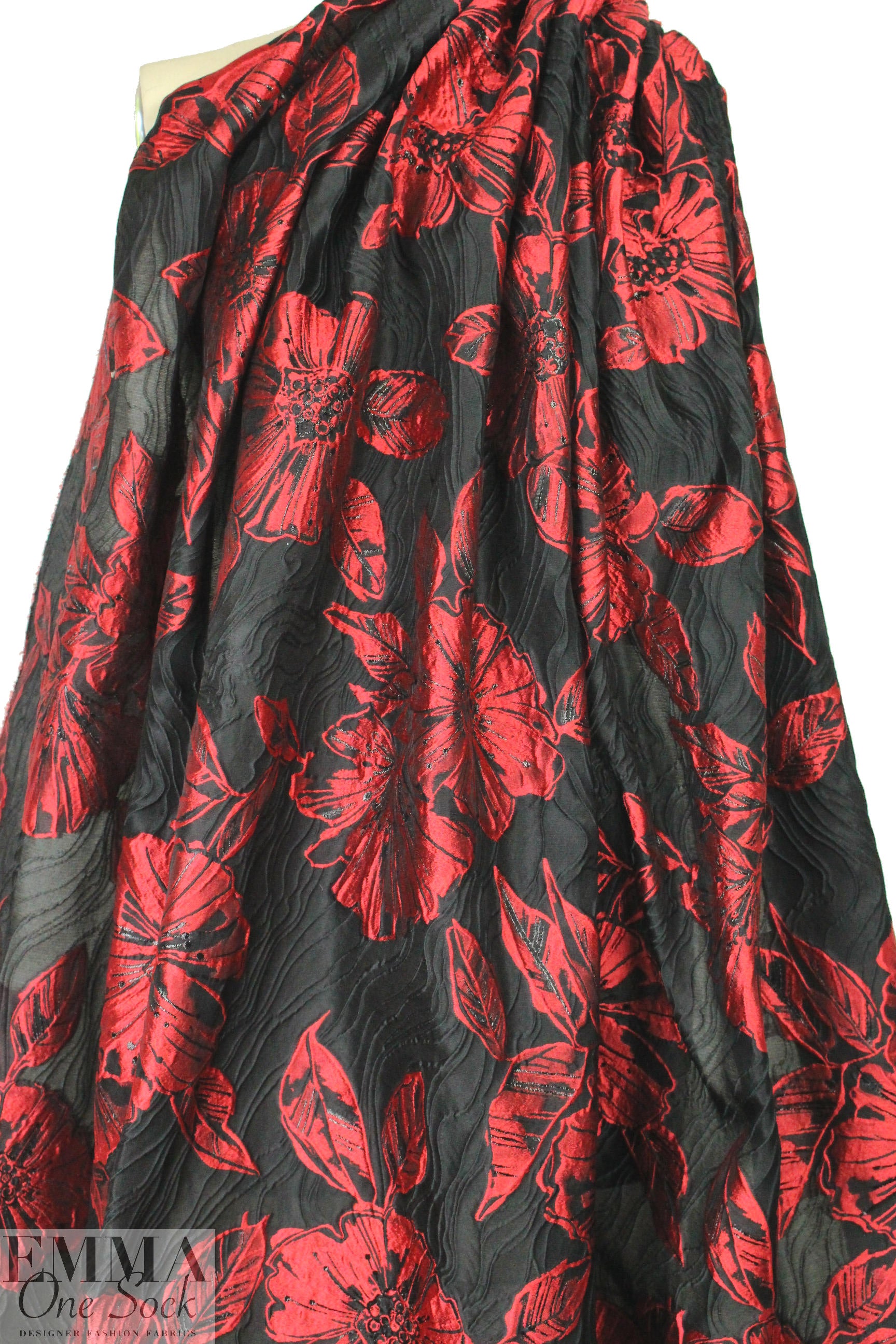 Carmen Marc Va1vo red/black clipped weave brocade