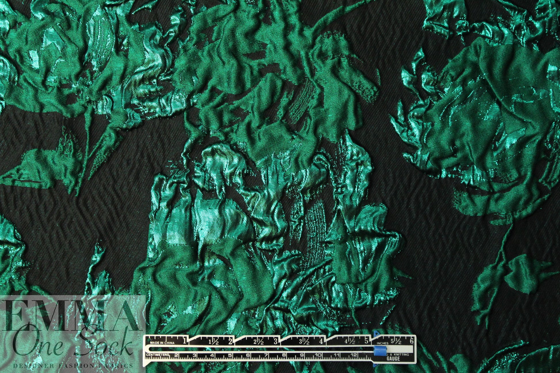 famous designer emerald/black jacquard brocade 1.75 yd