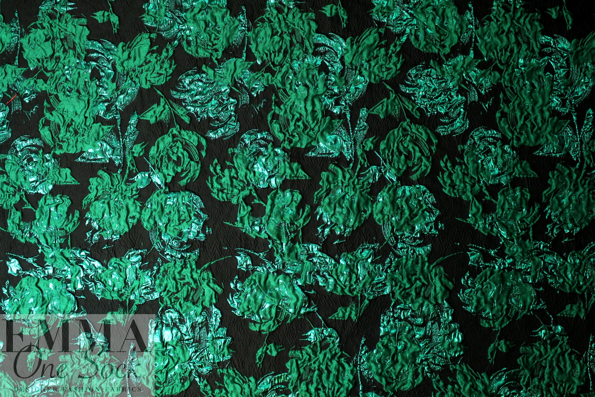 famous designer emerald/black jacquard brocade