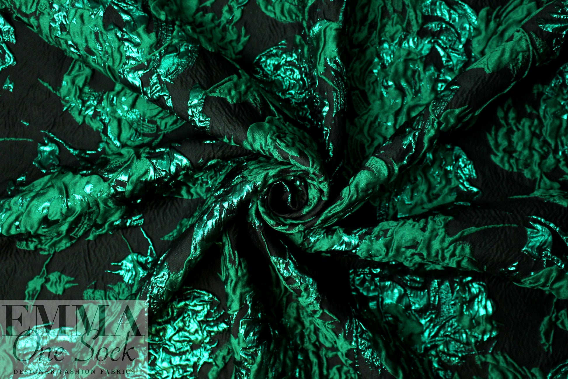famous designer emerald/black jacquard brocade