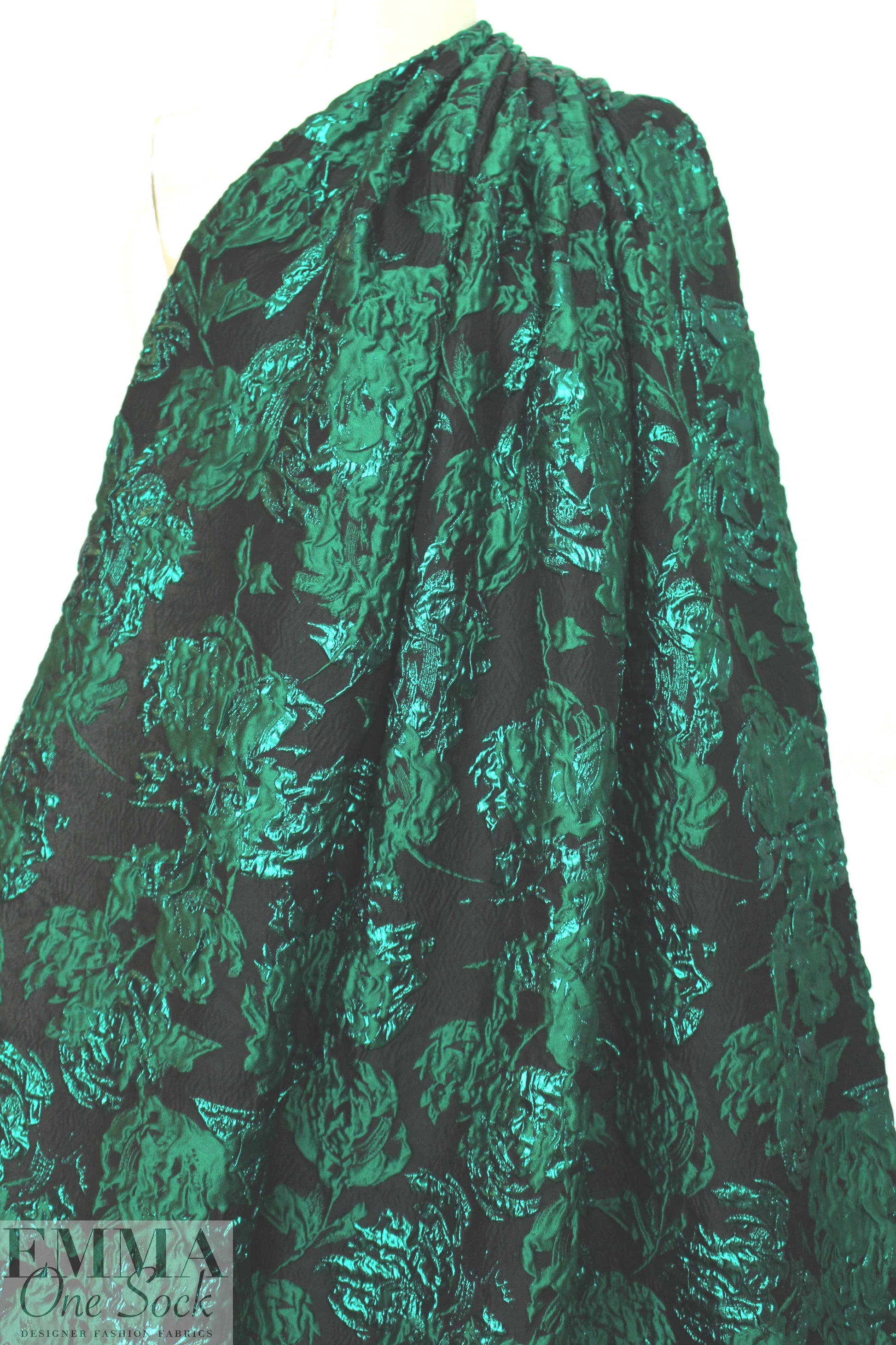 famous designer emerald/black jacquard brocade 1.66 yd