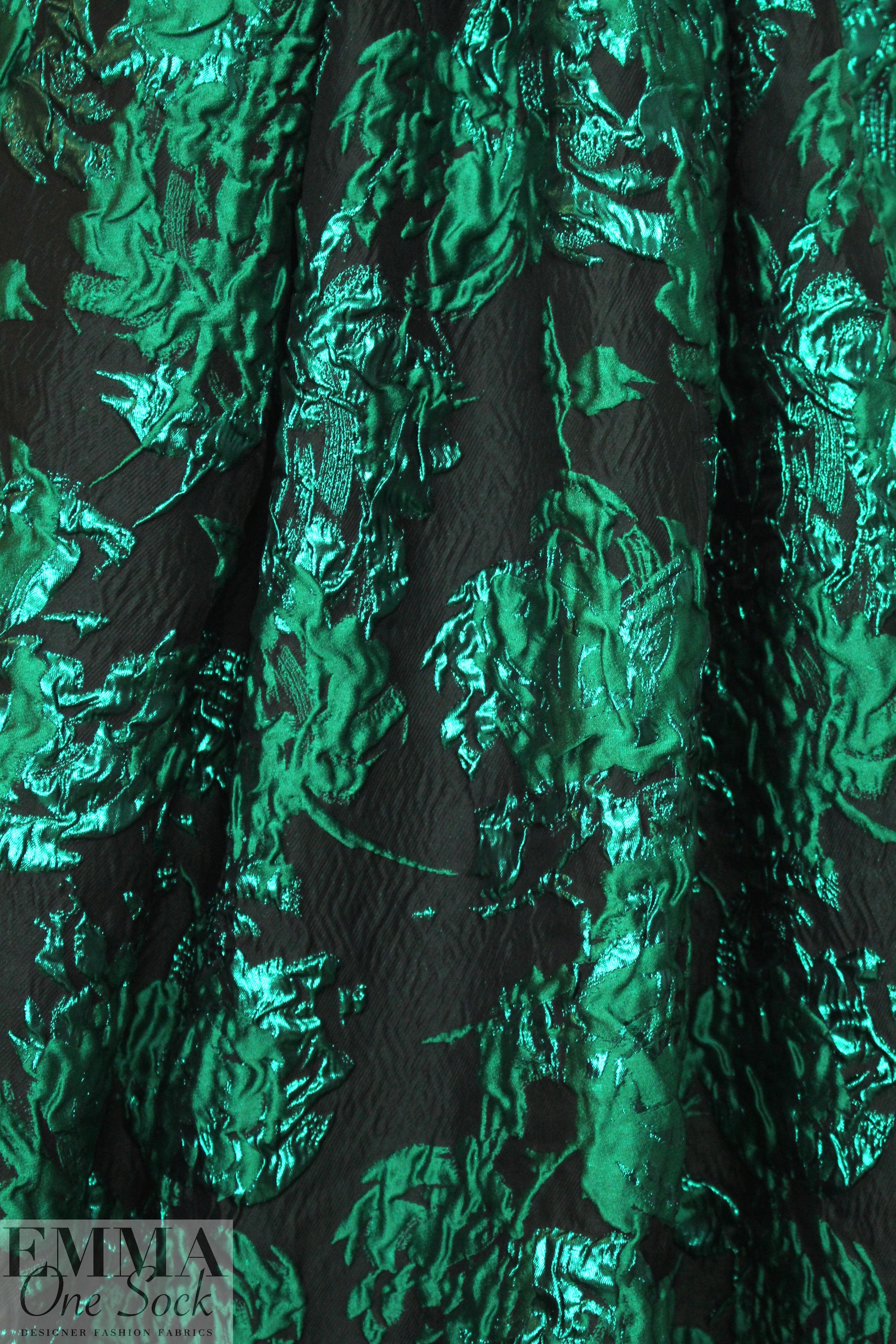 famous designer emerald/black jacquard brocade