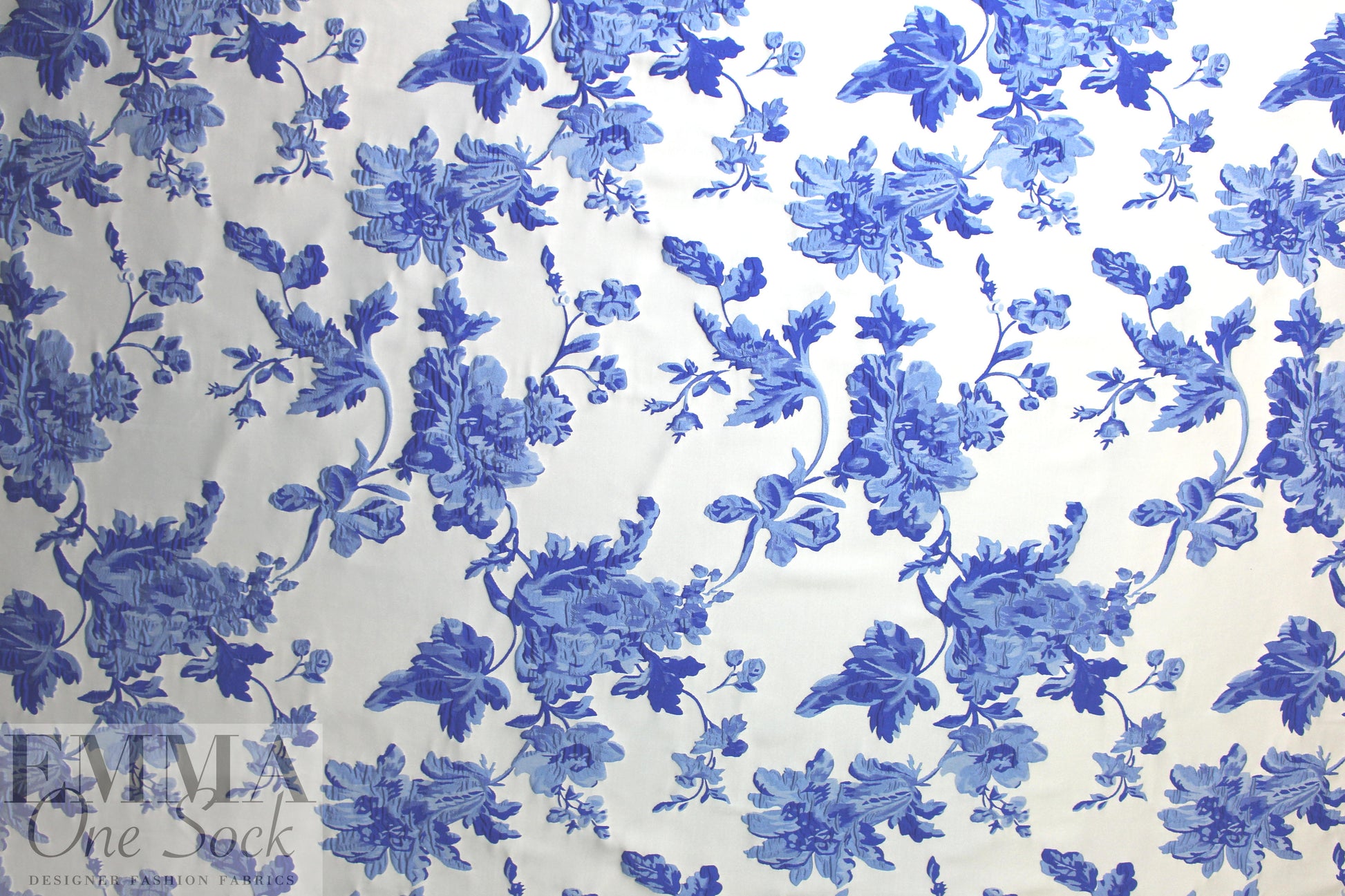 famous designer blue/alabaster floral jacquard brocade 2 yd