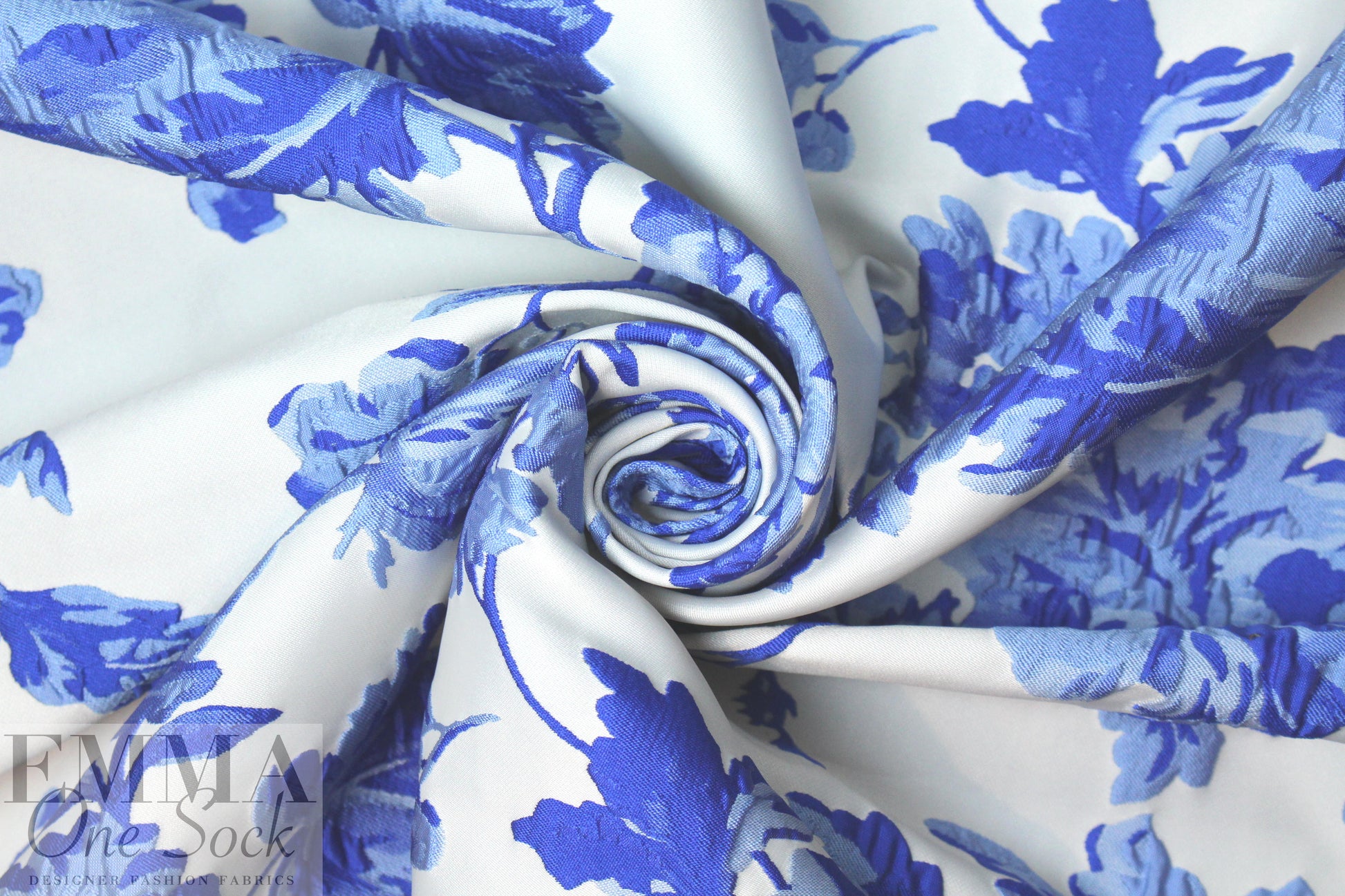 famous designer blue/alabaster floral jacquard brocade