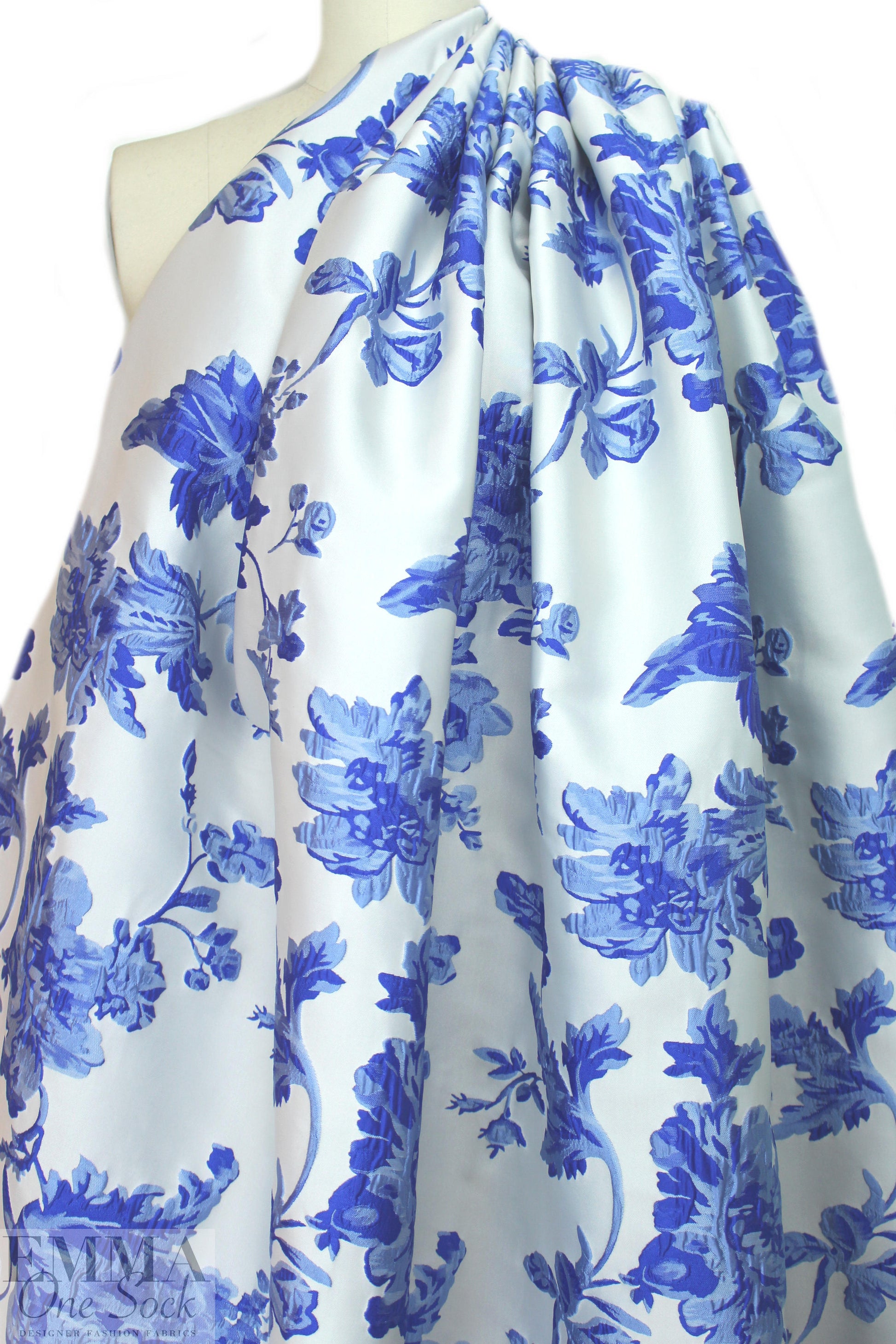 famous designer blue/alabaster floral jacquard brocade 2 yd