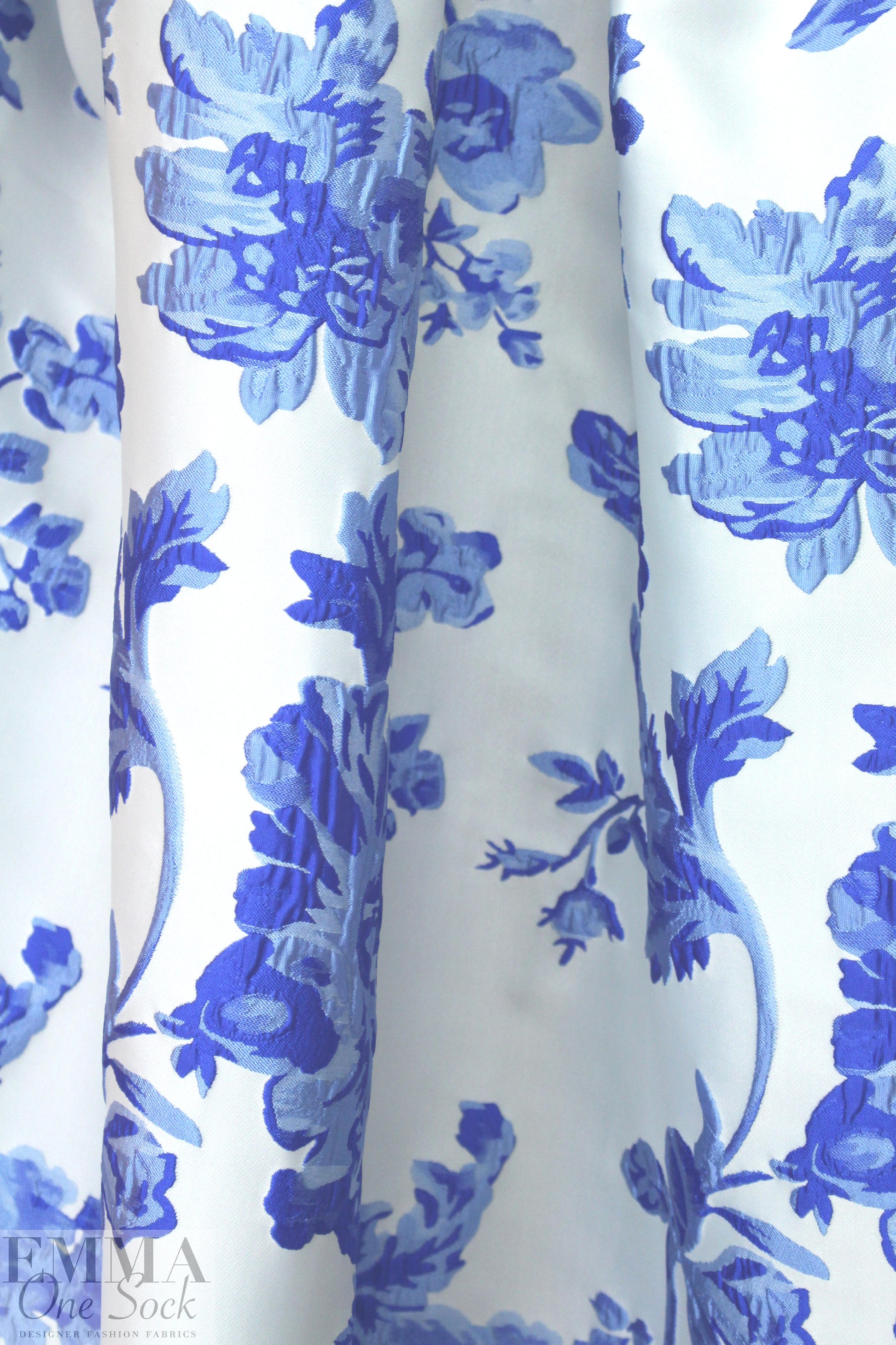 famous designer blue/alabaster floral jacquard brocade