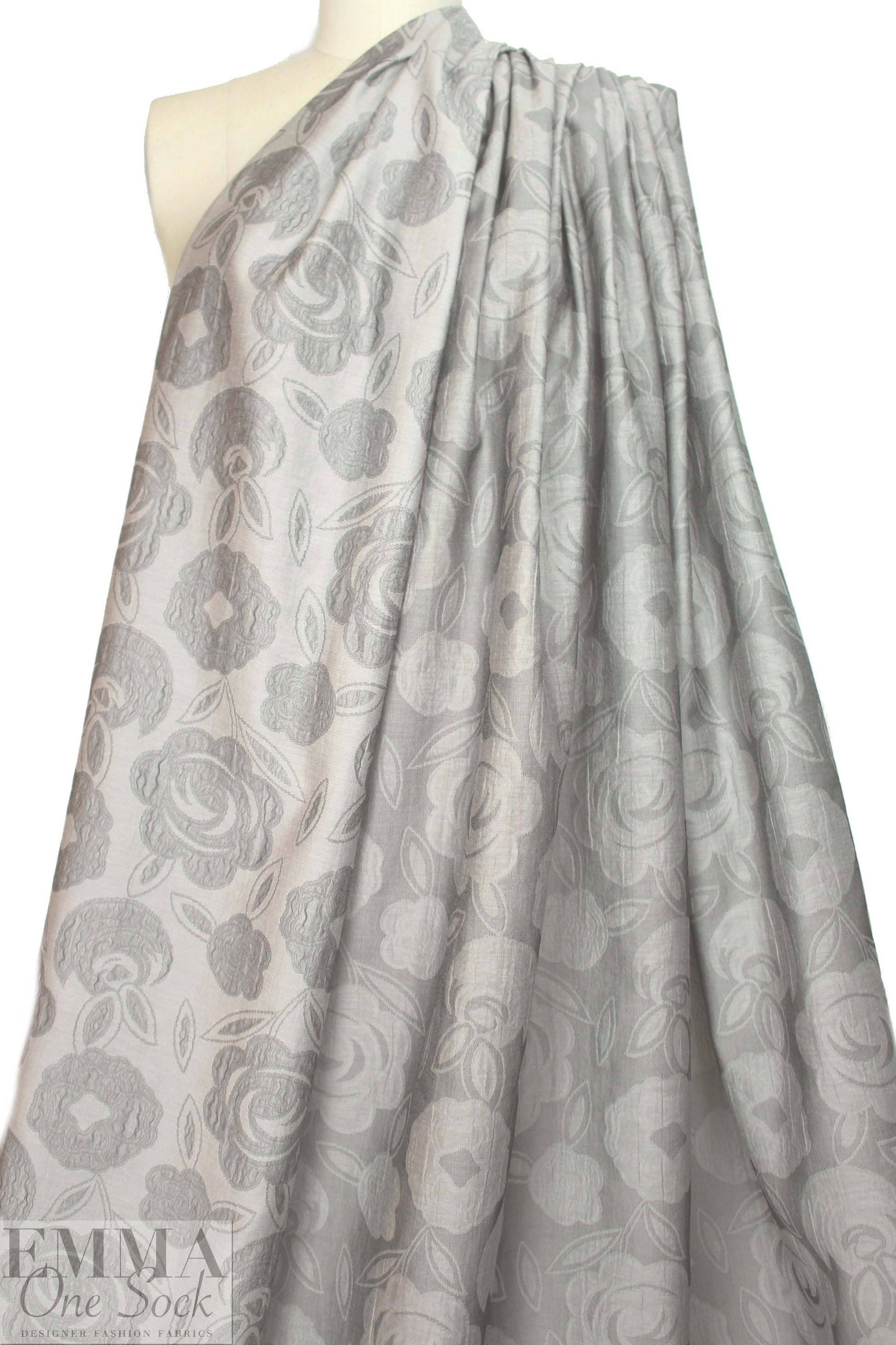 Italian gray tones stylized floral cotton blend jacquard