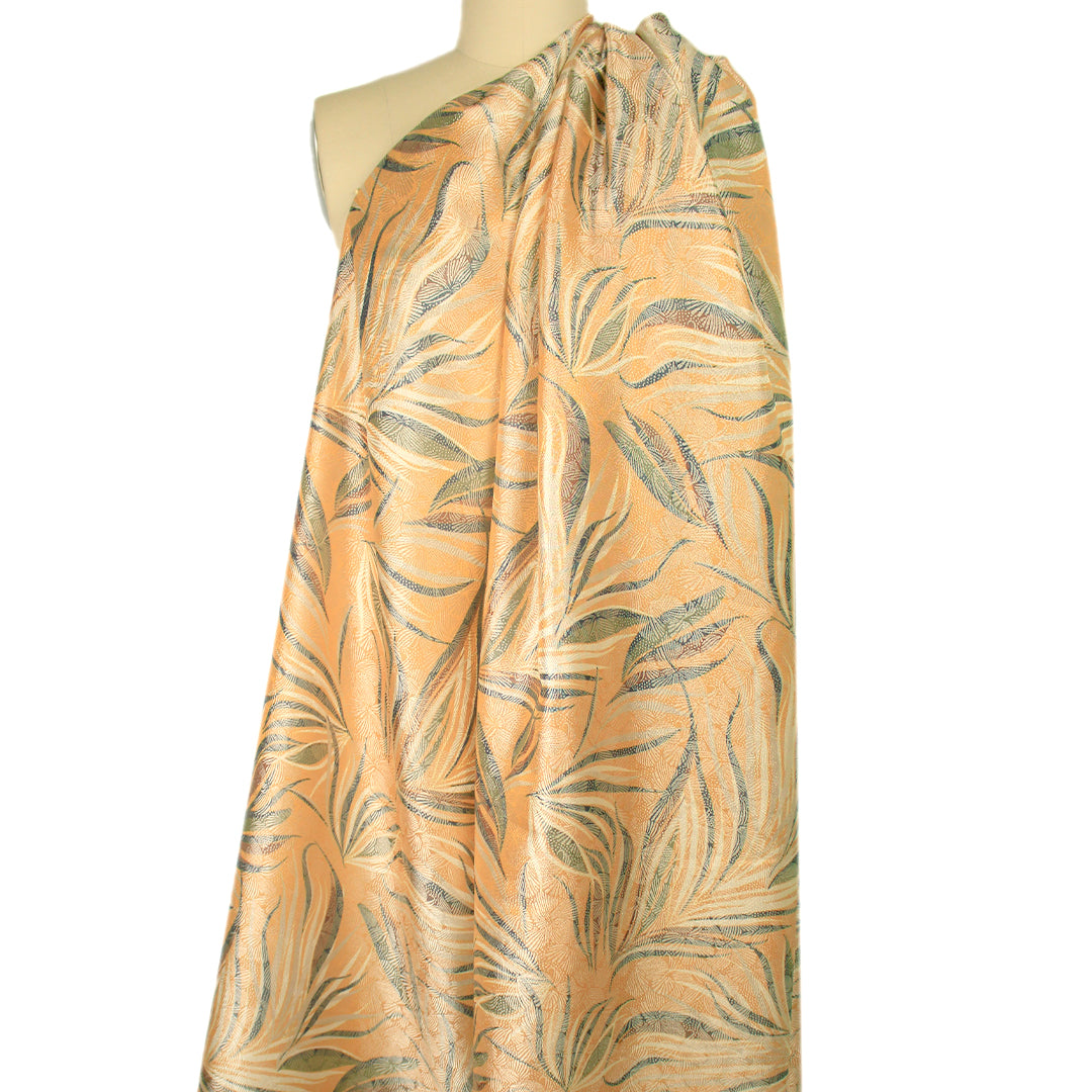 French metallic 'wispy leaf' jacquard brocade - orange sorbet 1.75 yd