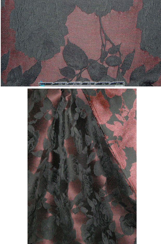 Italian copper-red and black floral jacquard brocade