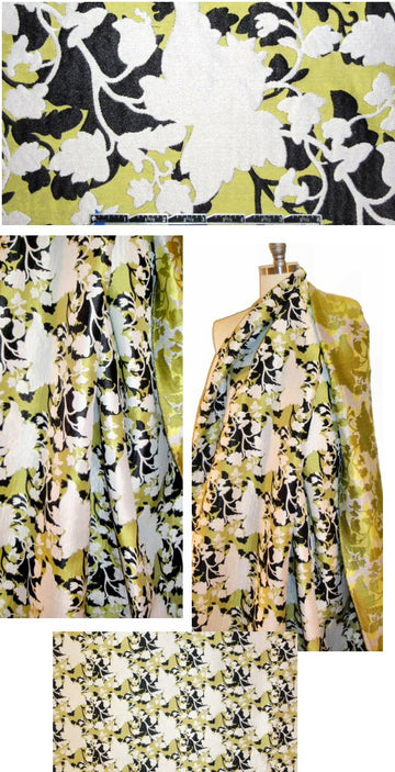 famous designer stylized floral jacquard brocade - lime 2.25 yds