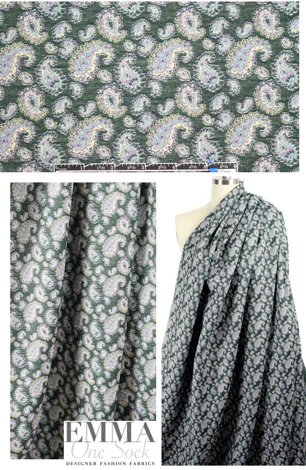 French cotton paisley tapestry brocade - fern/aqua 1.375 yd