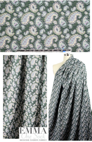 French cotton paisley tapestry brocade - fern/aqua 1.375 yd