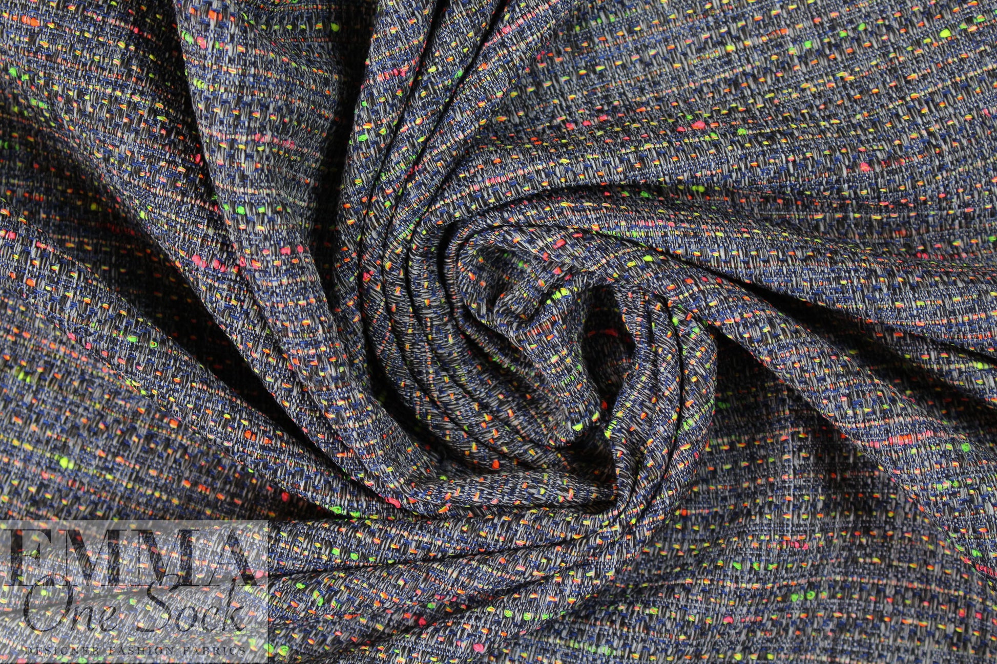 Italian denim/neon tweedy brocade