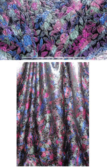 French 'leather look' over-printed floral brocade - B .875 yds