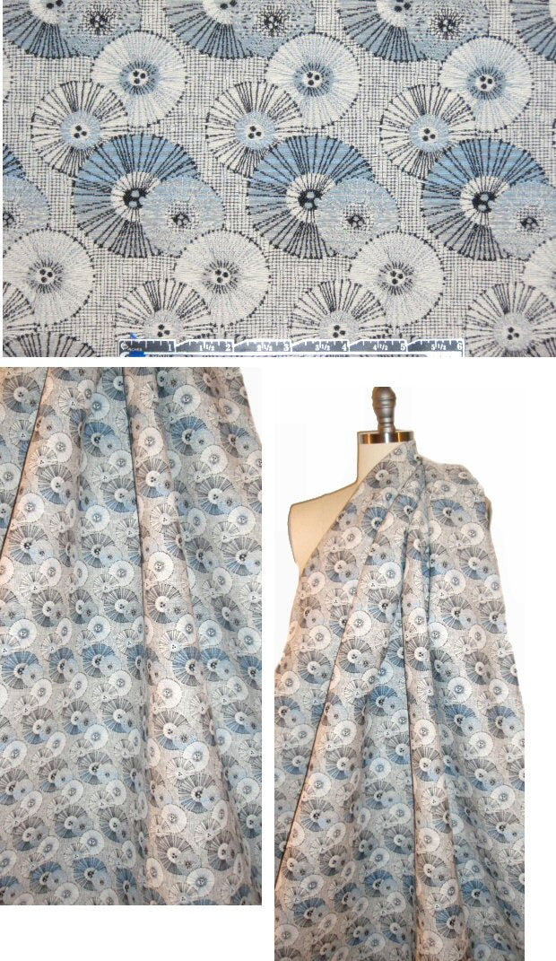 French circle motif jacquard brocade - light blue 1.75 yd