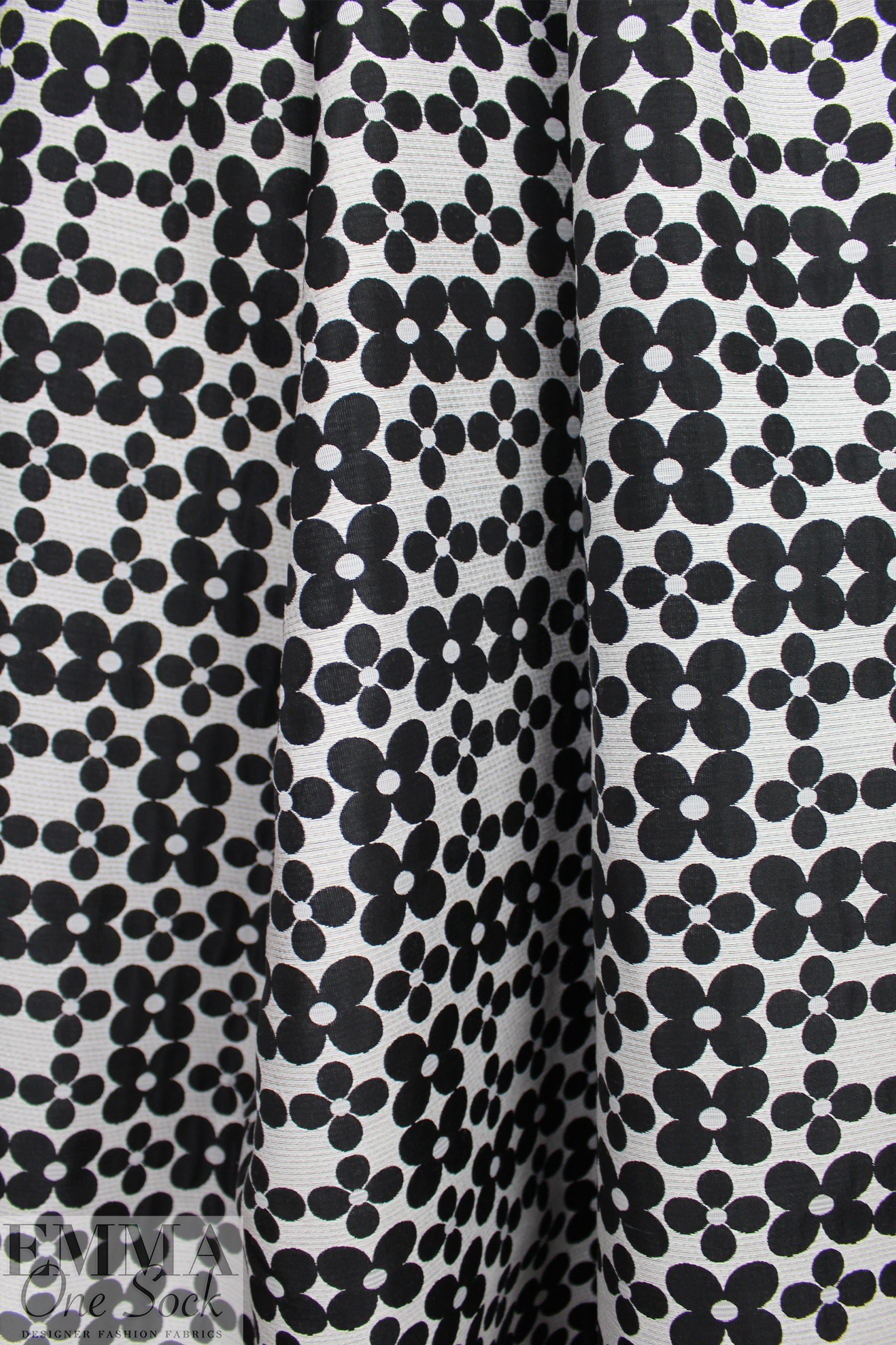 designer flower tile jacquard brocade - black/silvery white 1.25 yds