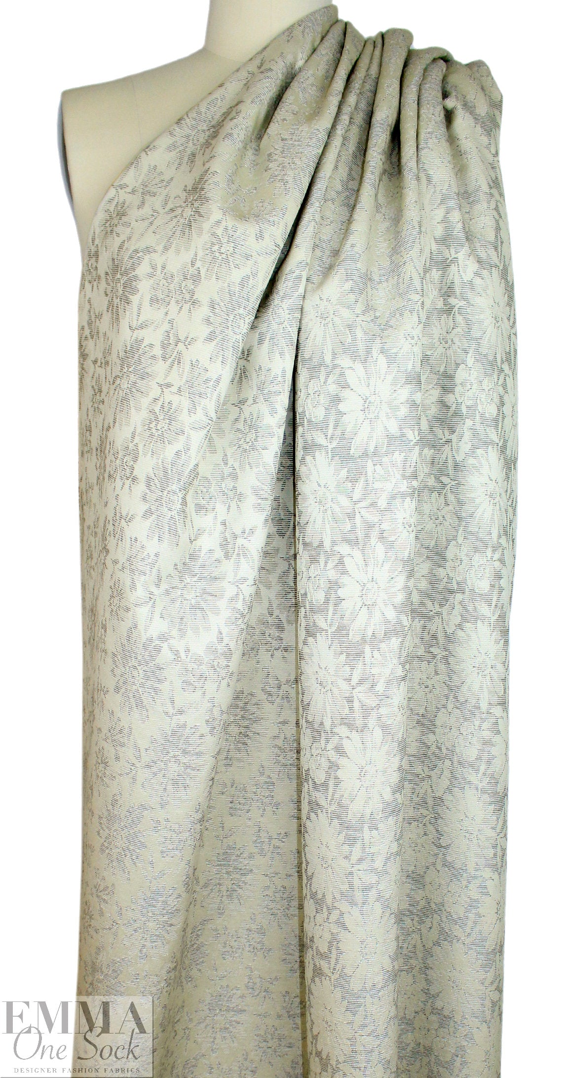 French silvery gray reversible floral jacquard 2 yds