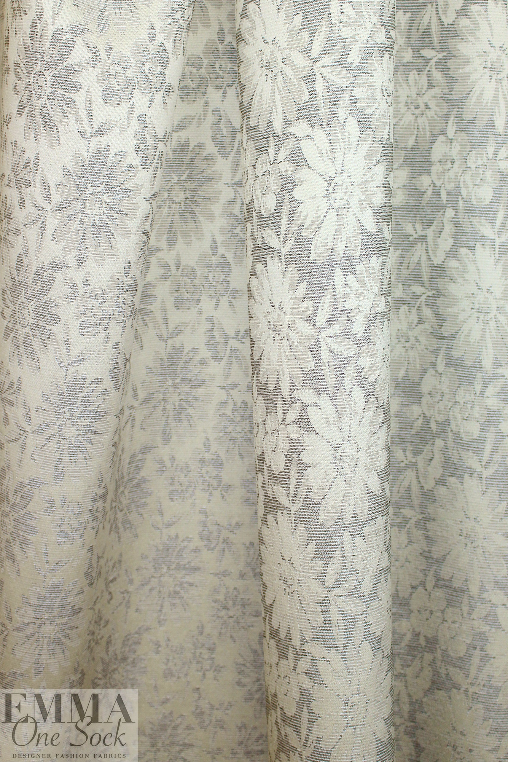 French silvery gray reversible floral jacquard 2 yds
