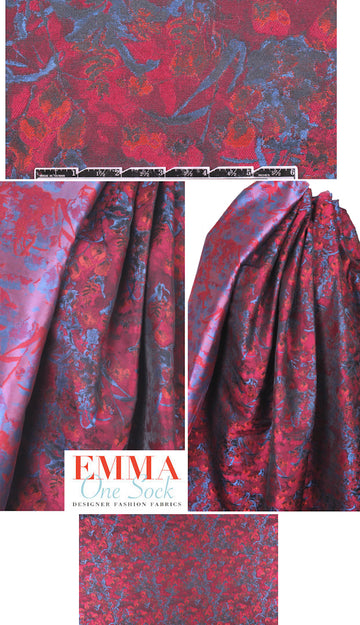 Italian magenta/cadet abstract flowers brocade