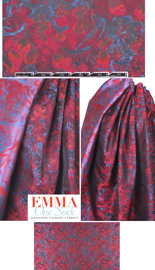 Italian magenta/cadet abstract flowers brocade 1.5 yds