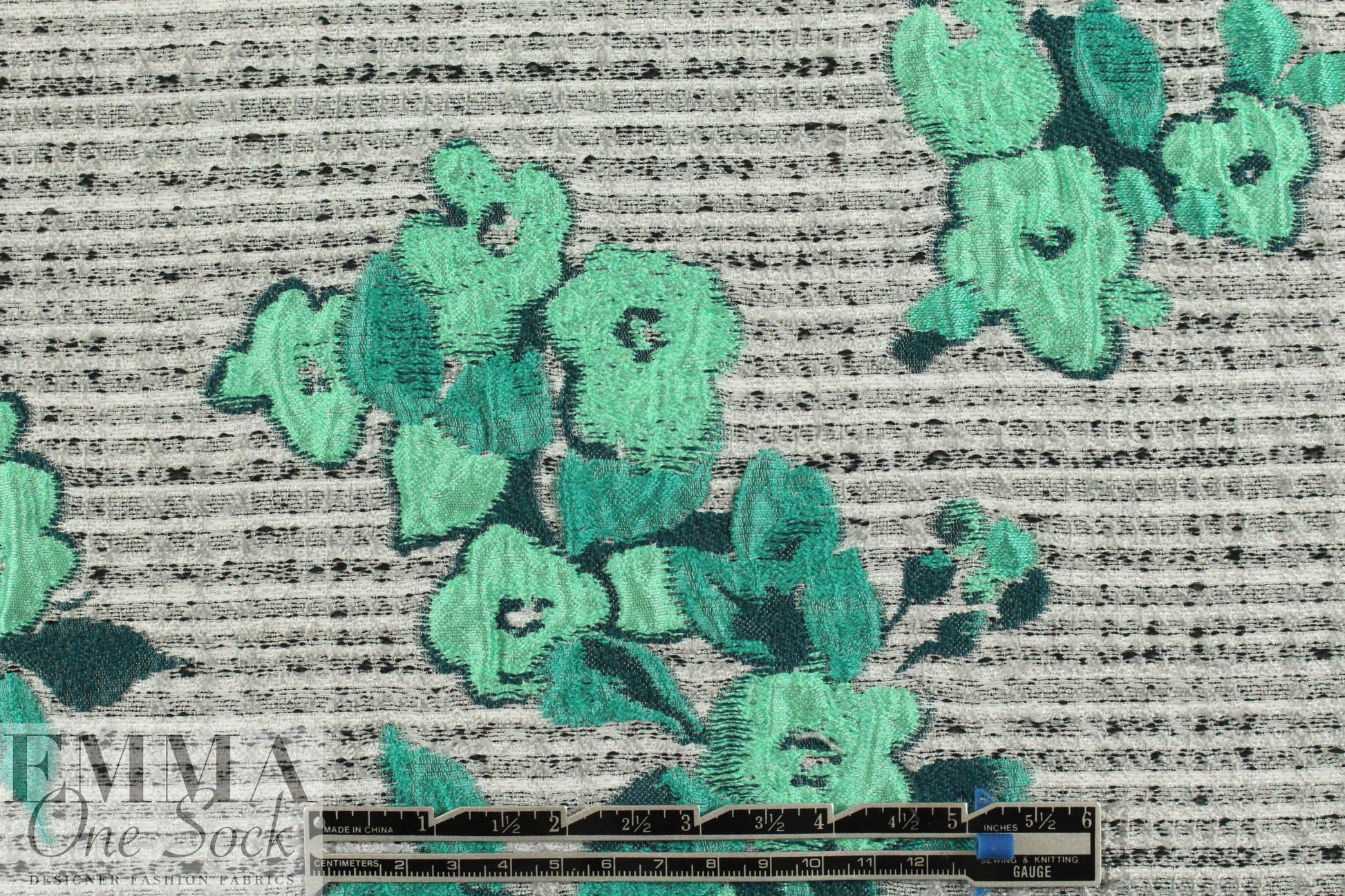 Italian jade flowers/tweed textured brocade