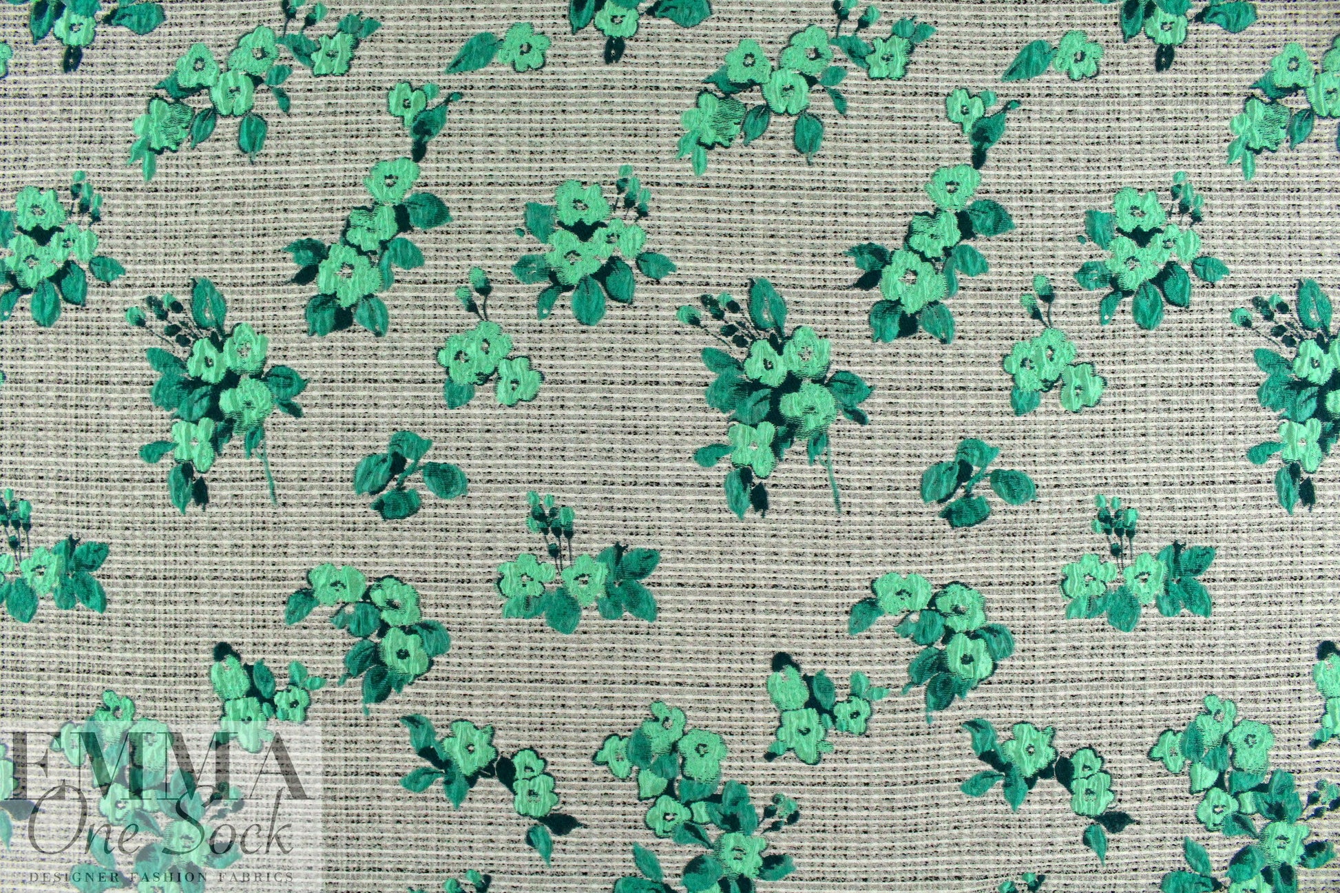 Italian jade flowers/tweed textured brocade
