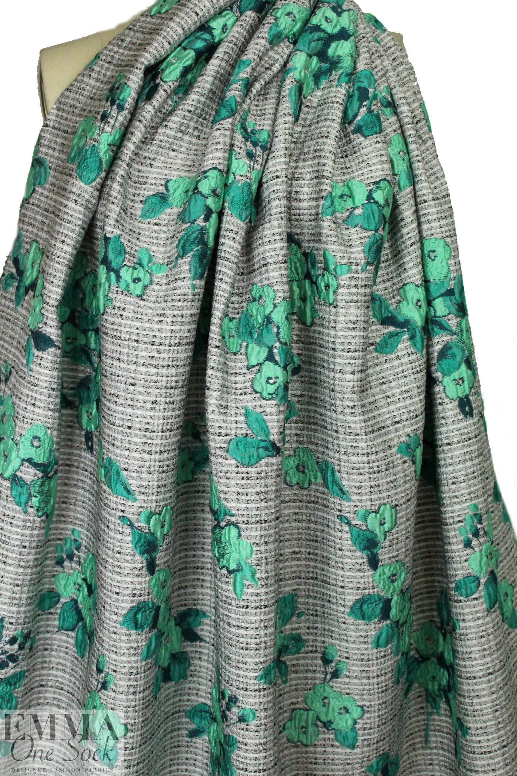 Italian jade flowers/tweed textured brocade
