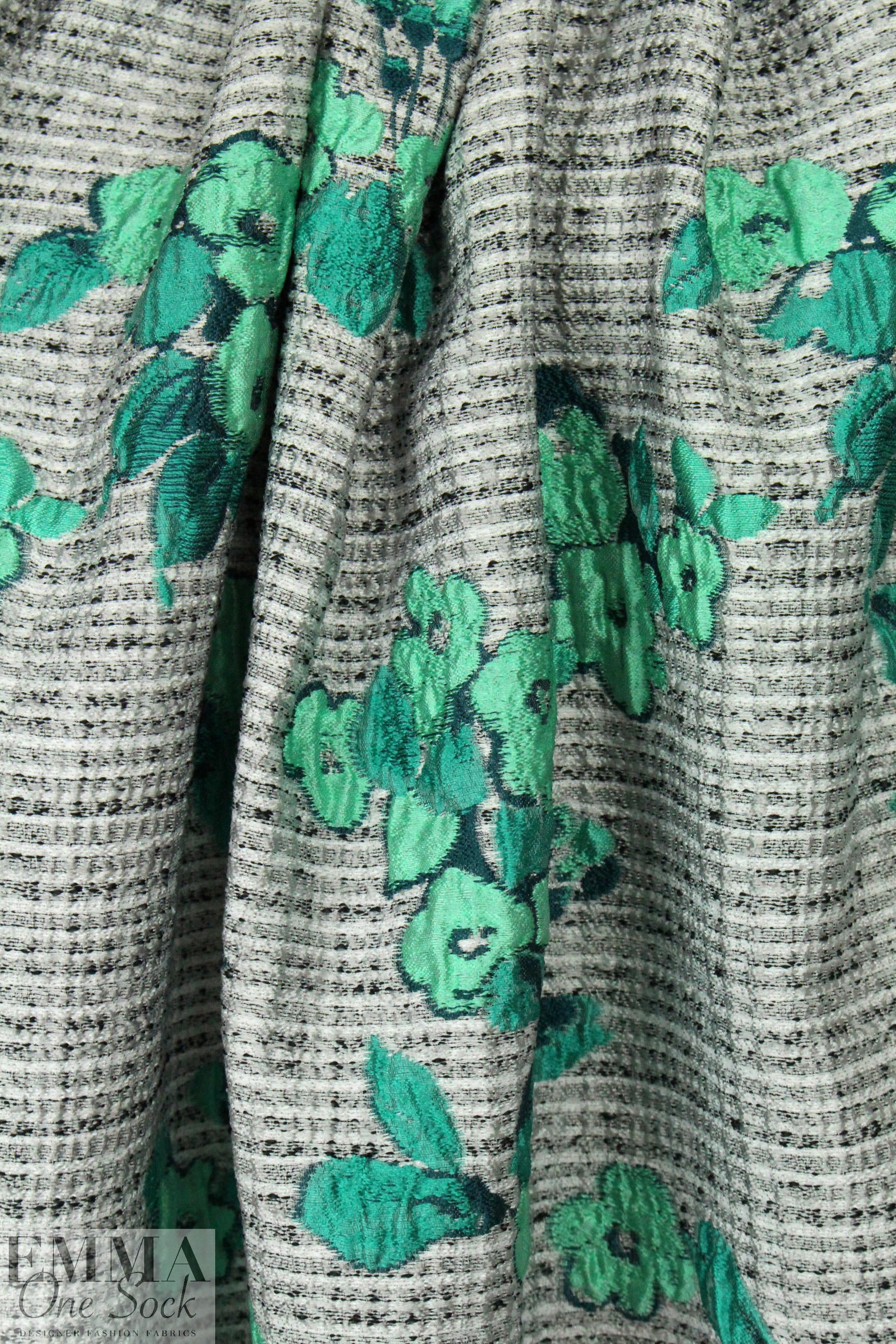 Italian jade flowers/tweed textured brocade
