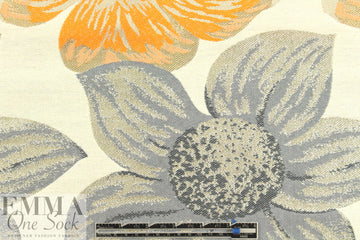 Italian tangerine/gray/gold oversized flower brocade