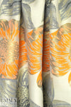 Italian tangerine/gray/gold oversized flower brocade 1.25 yds