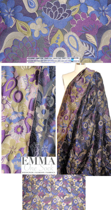 Italian stylized floral brocade - plum/navy/fern