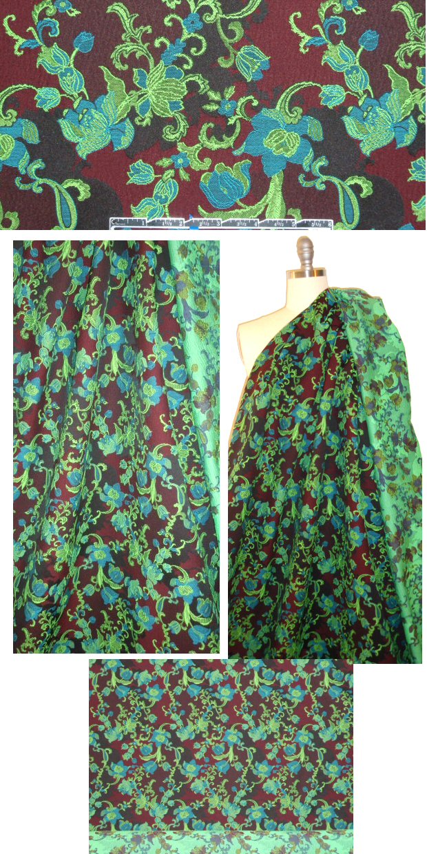 J. Crew stretch jacquard brocade - lime/port floral 1.3 yds