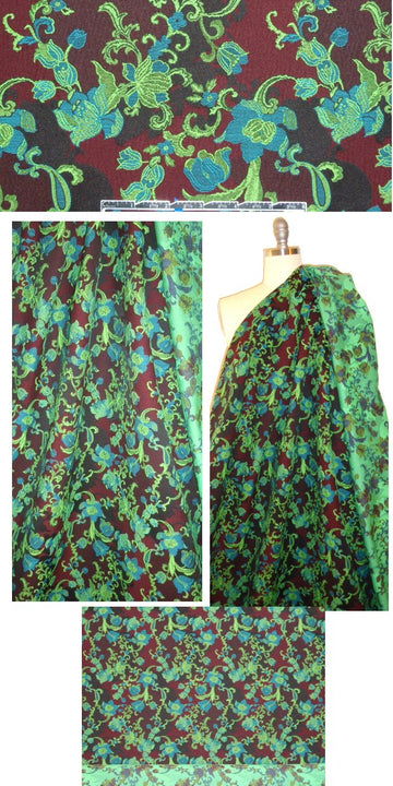 J. Crew stretch jacquard brocade - lime/port floral 1.3 yds