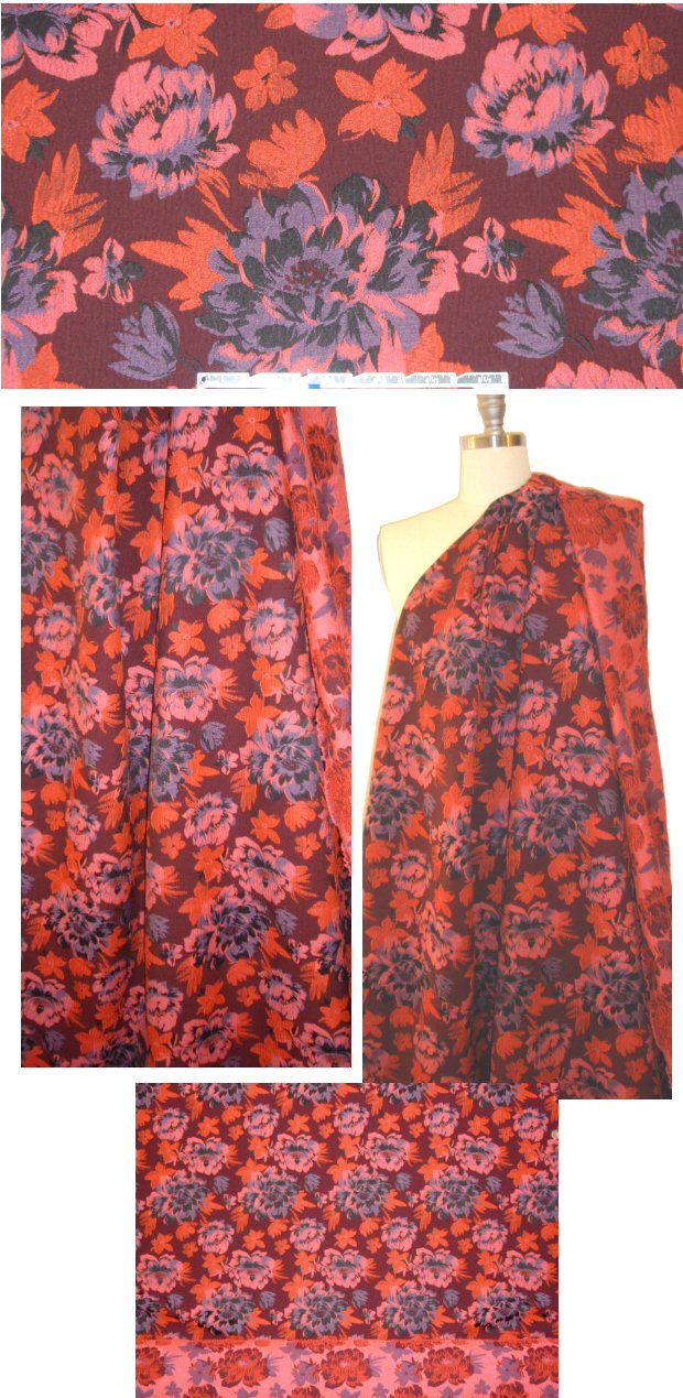 J. Crew stretch jacquard brocade - burg/tangerine floral 1.5 yd