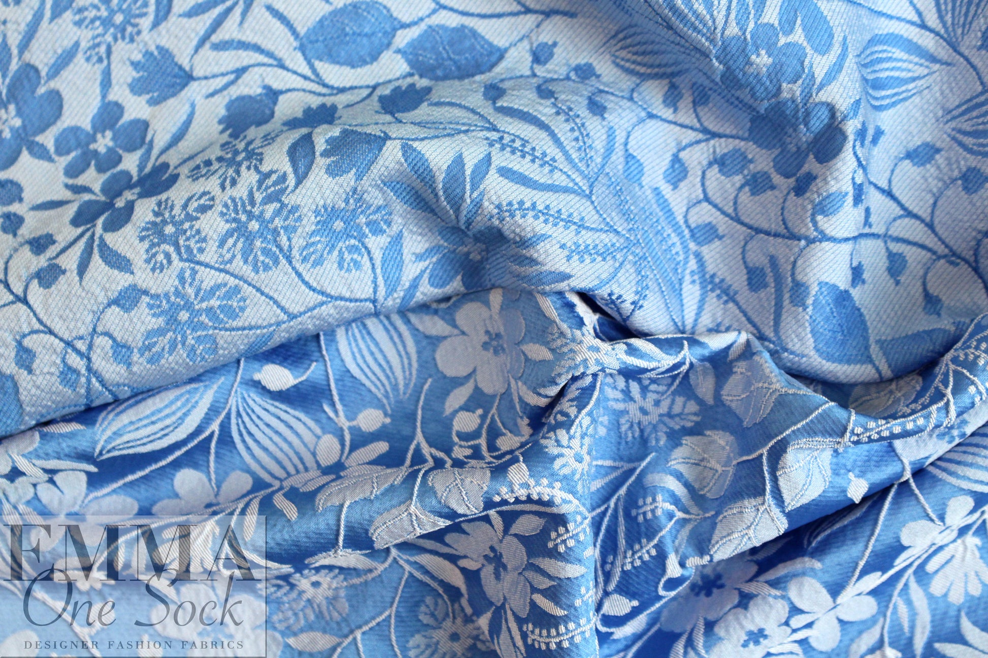 Italian wildflower jacquard brocade - sky/powder 1 yard