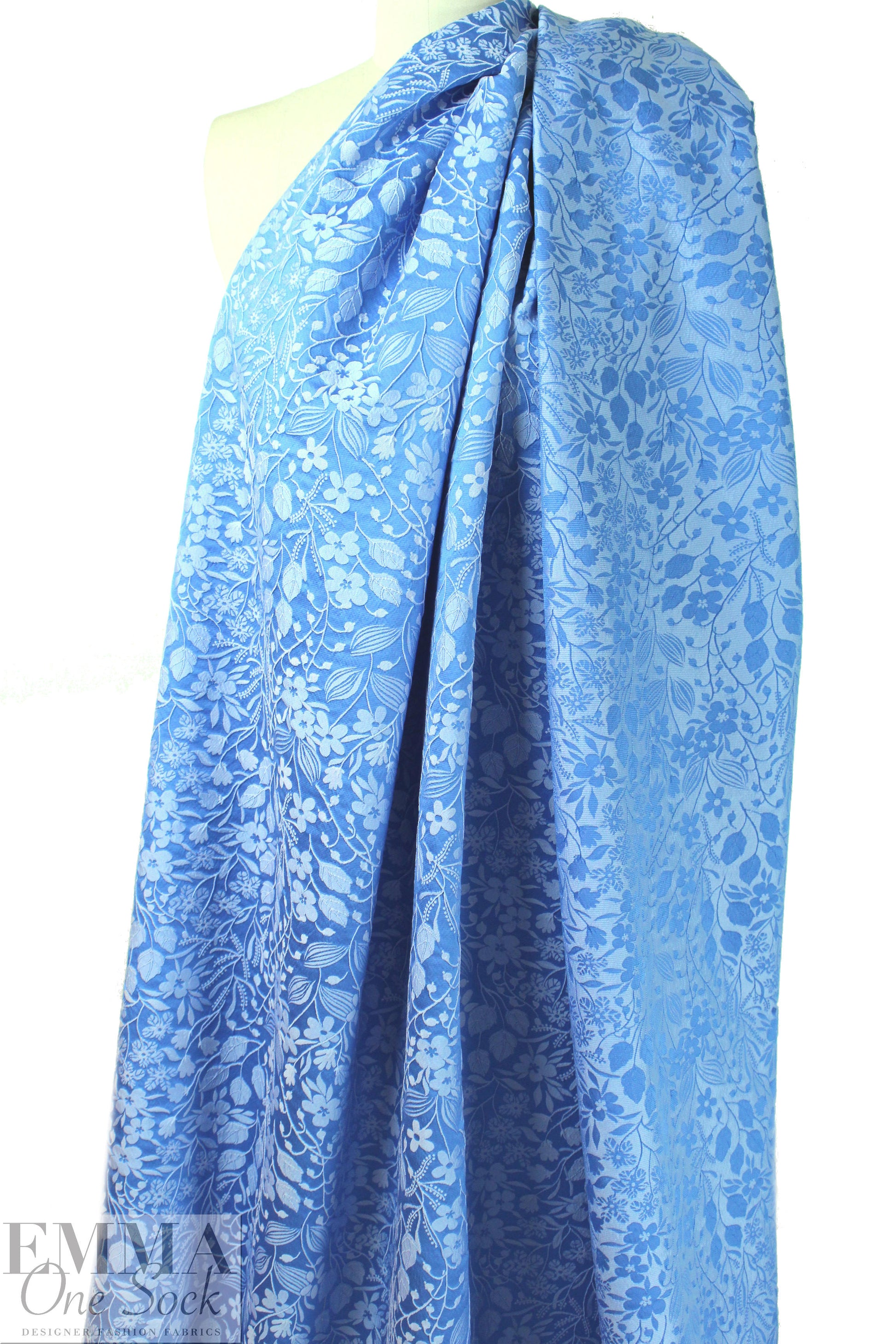 Italian wildflower jacquard brocade - sky/powder