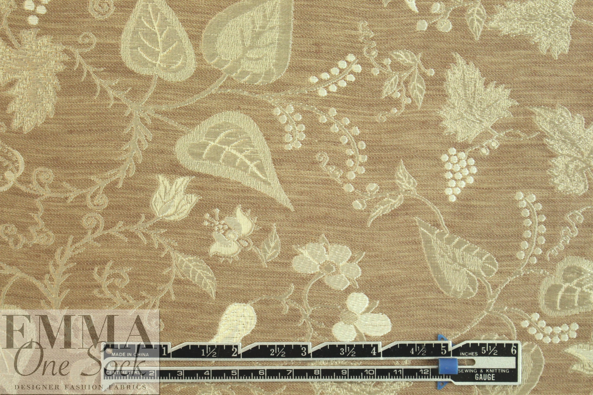 Italian floral silk brocade - white gold/tan