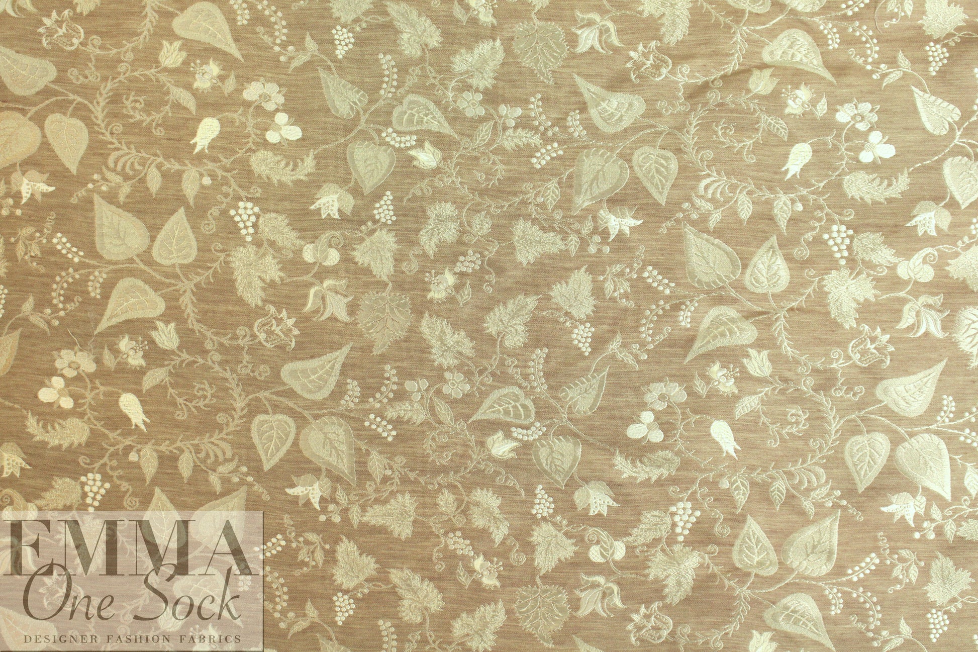 Italian floral silk brocade - white gold/tan