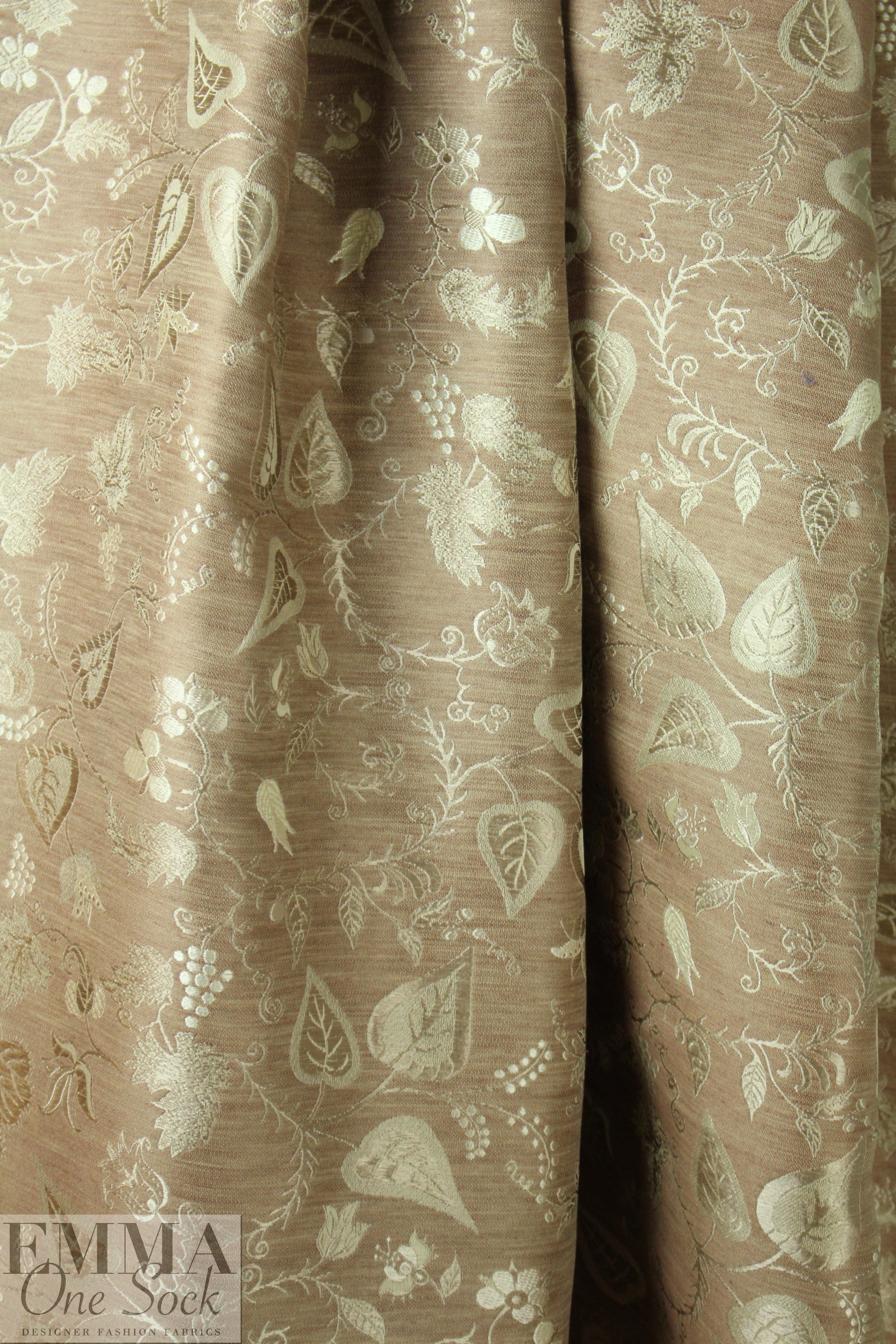 Italian floral silk brocade - white gold/tan