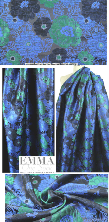 NY designer metallic jacqu. brocade - blue floral