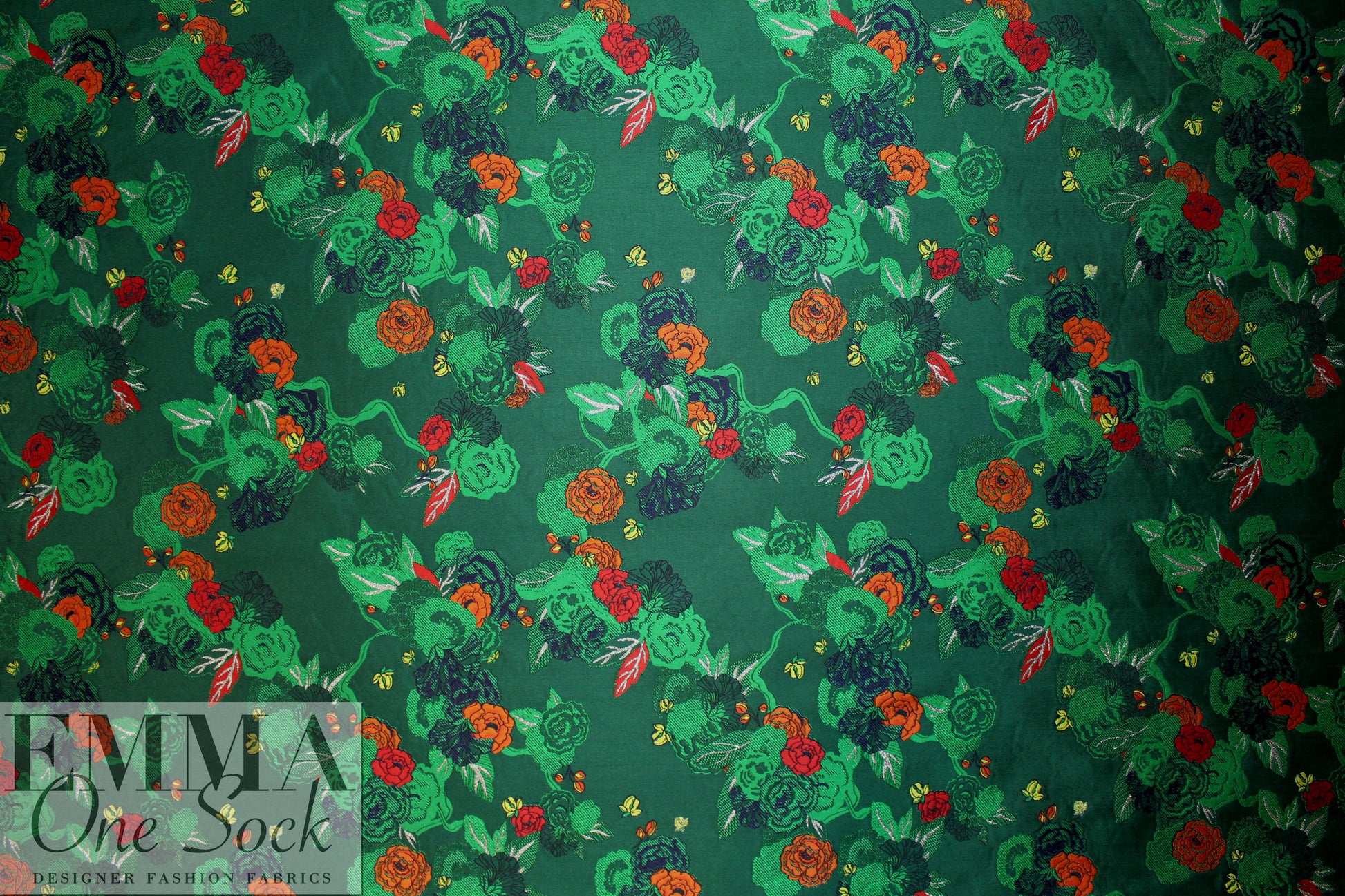NY designer floral jacquard brocade - emerald/spice