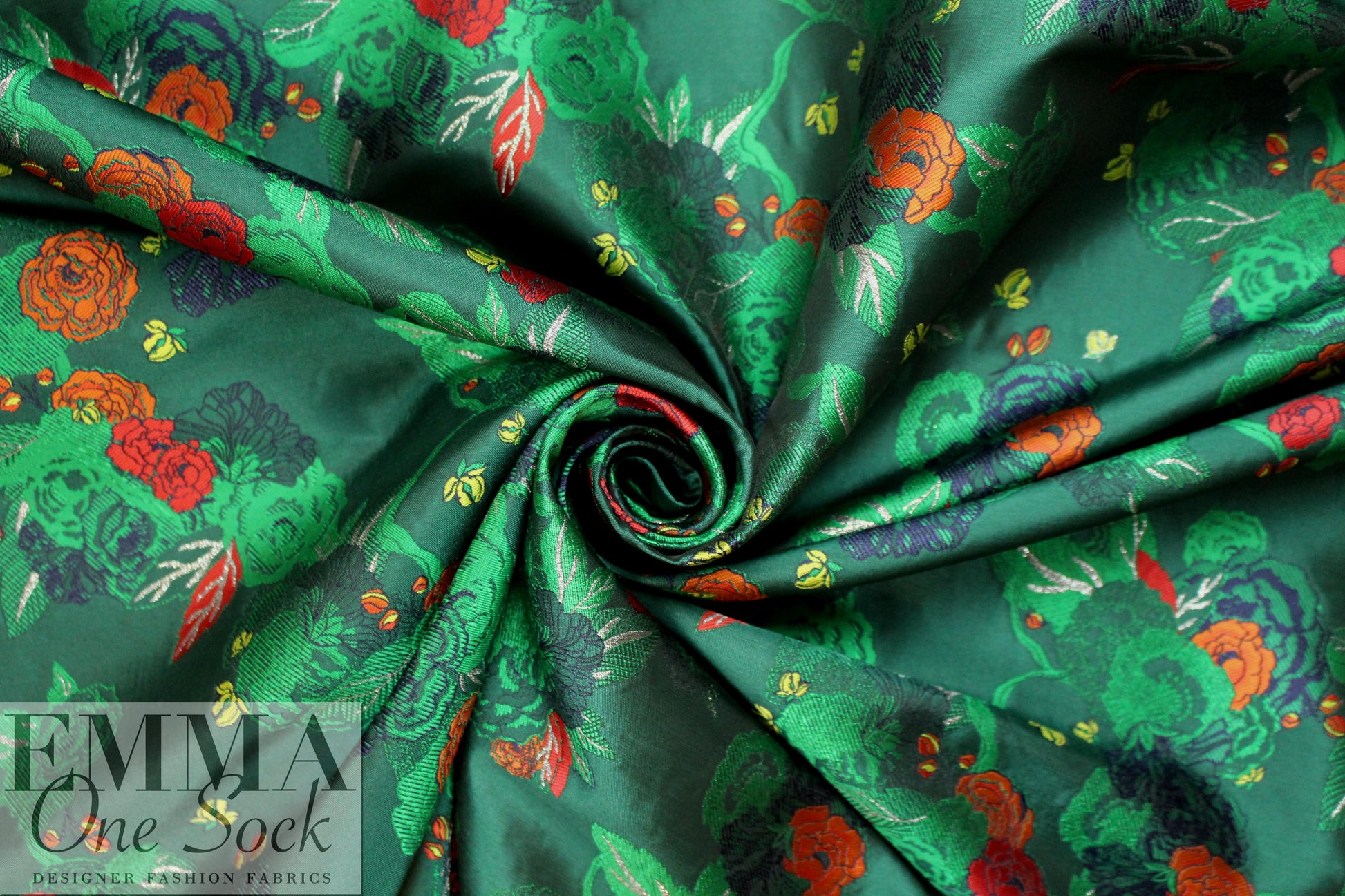 NY designer floral jacquard brocade - emerald/spice