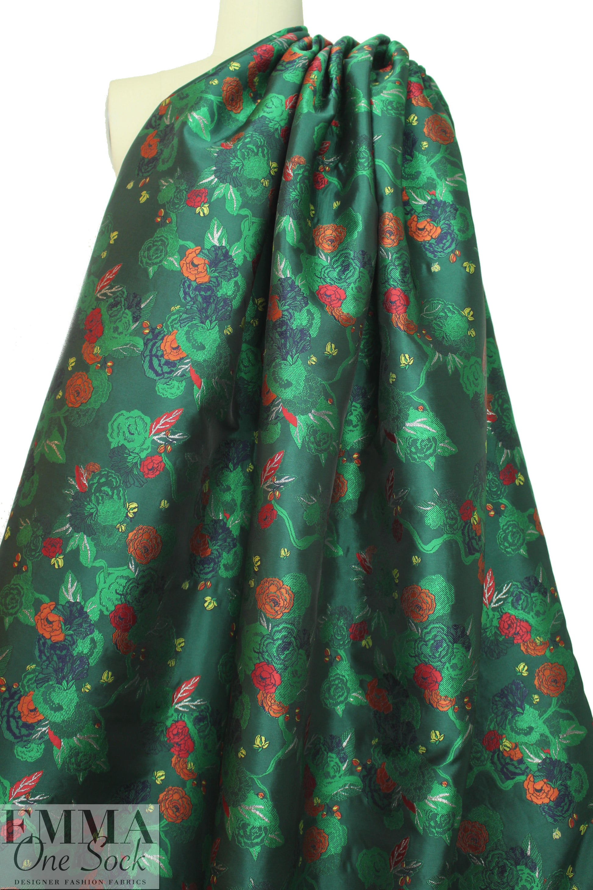 NY designer floral jacquard brocade - emerald/spice 1.625 yd