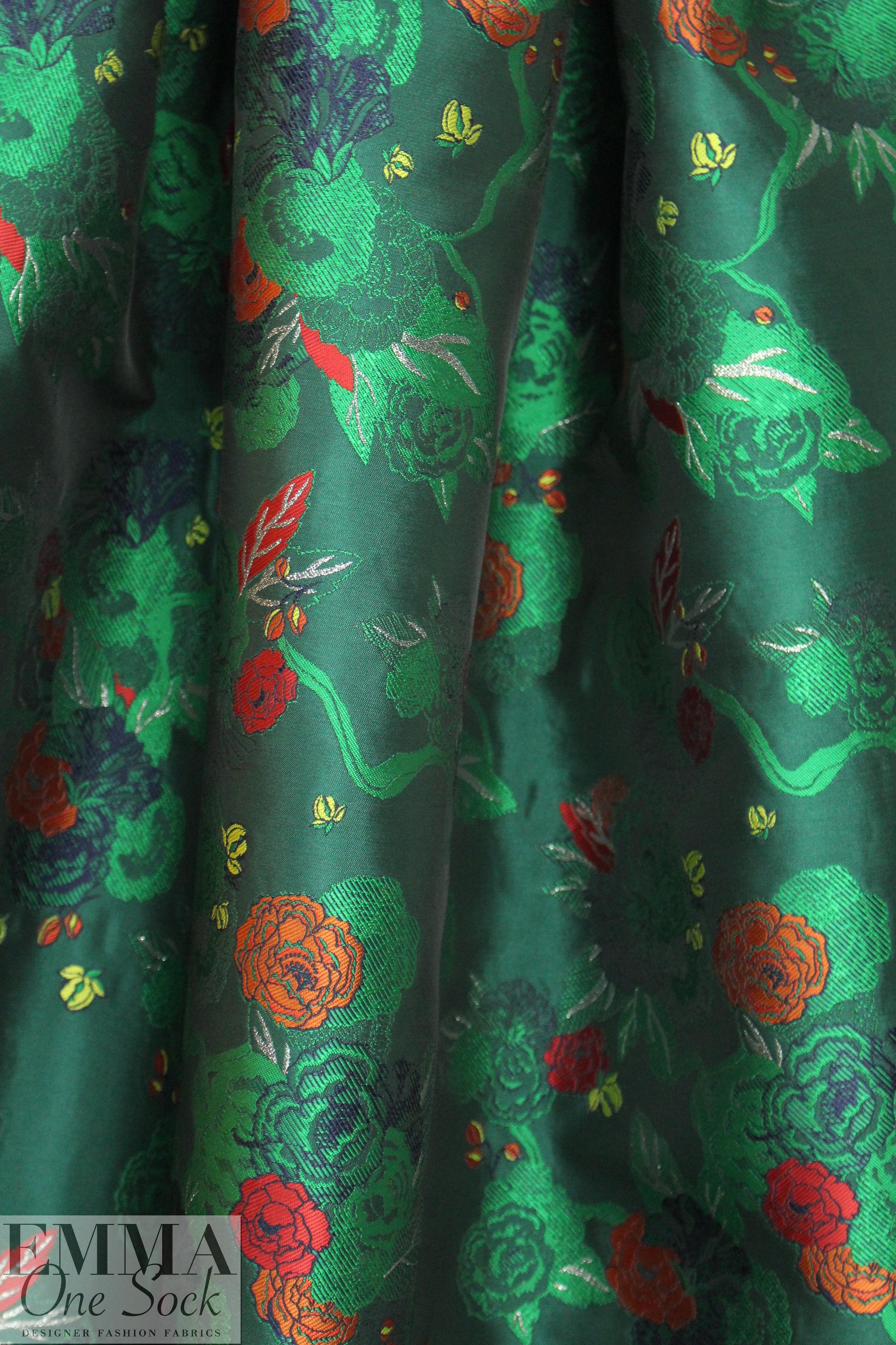 NY designer floral jacquard brocade - emerald/spice